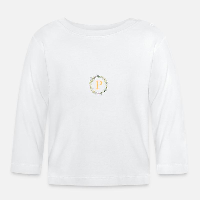 P Monogramm Eukalyptus-Kranz - Baby Bio-Langarmshirt - Weiß