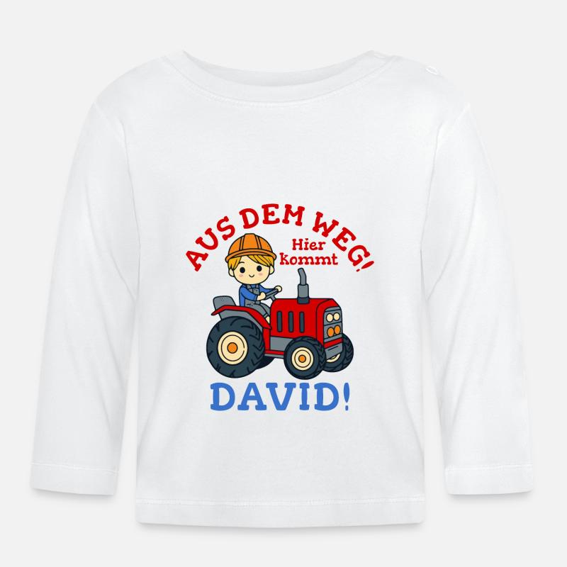 David Name Traktor - Baby Bio-Langarmshirt - Weiß