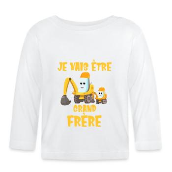 Je vais être grand frère Excavatrice Futur - T-shirt manches longues bio Bébé - blanc - Devant