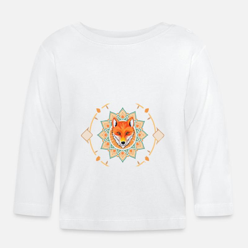 Cute Fox Mandala - Baby Bio-Langarmshirt - Weiß