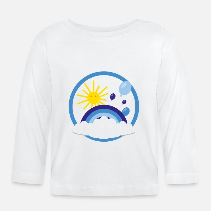 Luftiger Kinder Regenbogen in blau. - Baby Bio-Langarmshirt - Weiß