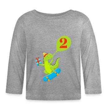 2e anniversaire dinosaure mignon - T-shirt manches longues bio Bébé - gris chiné - Devant