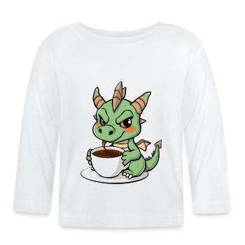 Sweet dragon likes coffee - Organic Baby Long Sleeve T-Shirt - white - Front
