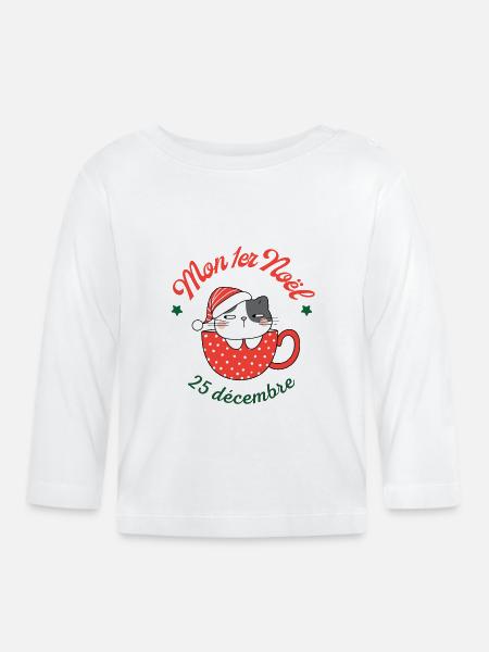 Mon 1er Noël - T-shirt manches longues bio Bébé - blanc