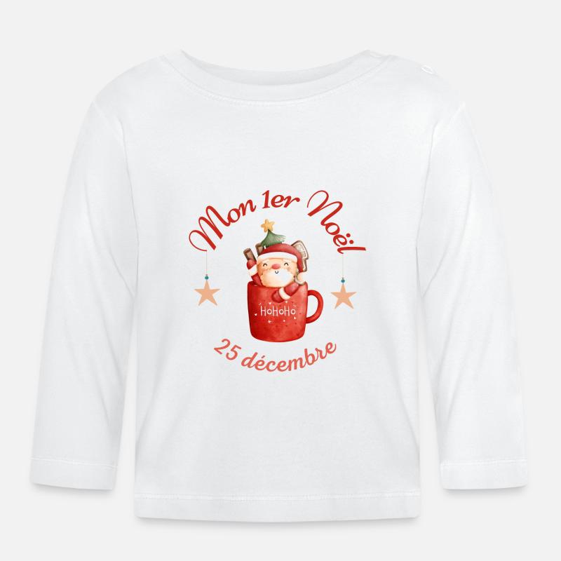 Premier Noël de bébé - T-shirt manches longues bio Bébé - blanc