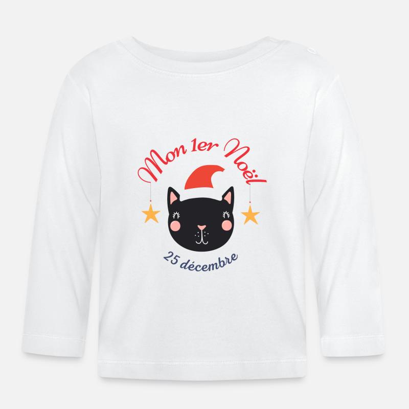 Mon 1er Noël - Chat - T-shirt manches longues bio Bébé - blanc
