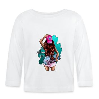 Go Girl-Skatergirl brunette saying with illustration - Organic Baby Long Sleeve T-Shirt - white - Front