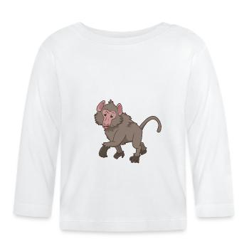 Babouin Kawaii - T-shirt manches longues bio Bébé - blanc - Devant