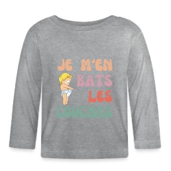 Je m'en bats les couches - T-shirt manches longues bio Bébé - gris chiné - Devant