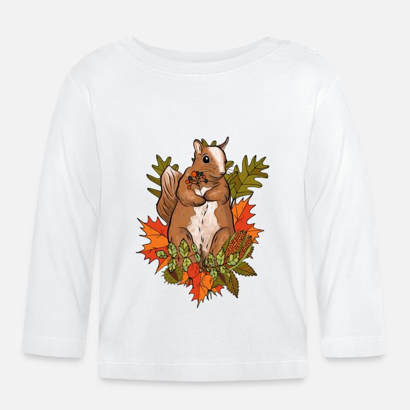 Eichhörnchen mit Herbstlaub - Baby Bio-Langarmshirt - Weiß