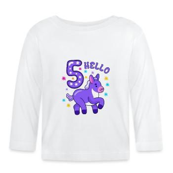Bonjour FIVE âne, Cinquième anniversaire, 5ème anniversaire - T-shirt manches longues bio Bébé - blanc - Devant