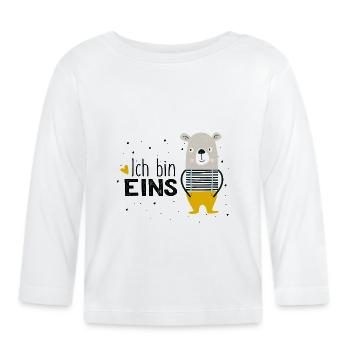 1. Geburtstag, eins, erster, Birthday, Bär - Baby Bio-Langarmshirt - Weiß - Vorne