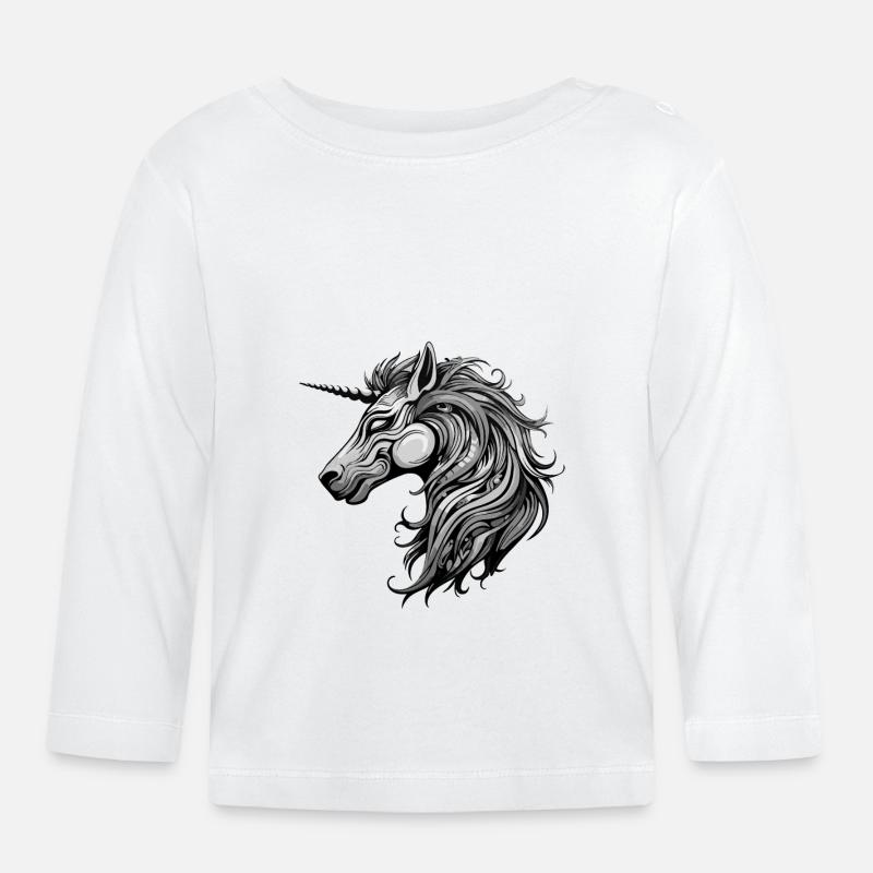Tête d’animal licorne - T-shirt manches longues bio Bébé - blanc