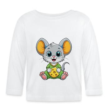 Cheese Loving Mouse - Organic Baby Long Sleeve T-Shirt - white - Front