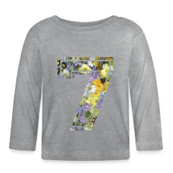 Nummer 7 Blume, Fußballmannschaft, Universitätsbasketball - Baby Bio-Langarmshirt - Grau meliert - Vorne