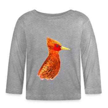 Oiseau rouge feu peint à la main - T-shirt manches longues bio Bébé - gris chiné - Devant