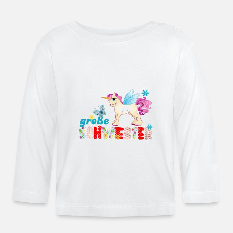 große Schwester Einhorn - Baby Bio-Langarmshirt - Weiß
