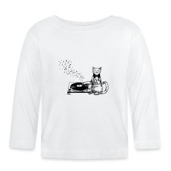 cat - music lover - T-shirt manches longues bio Bébé - blanc - Devant