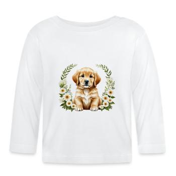 Golden Retriever Dog - Floral Vintage - Organic Baby Long Sleeve T-Shirt - white - Front