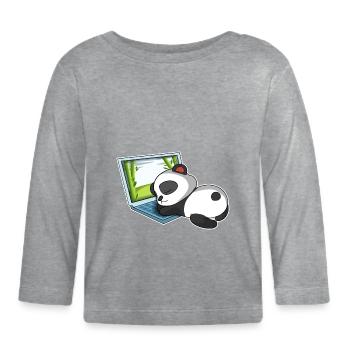 Panda im Homeoffice - Baby Bio-Langarmshirt - Grau meliert - Vorne