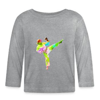 Karateka coloré - T-shirt manches longues bio Bébé - gris chiné - Devant