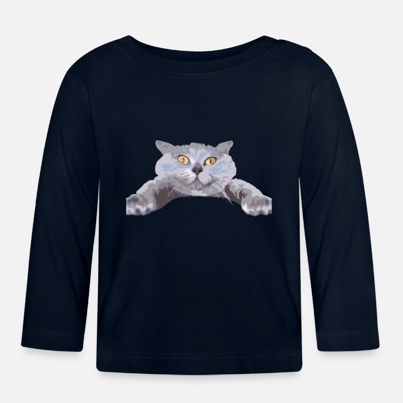 Chat - - T-shirt manches longues bio Bébé - marine