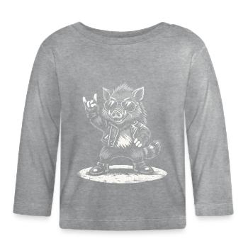 Cadeau musical rétro de rock de sanglier drôle - T-shirt manches longues bio Bébé - gris chiné - Devant