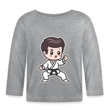 Karate Junge Zeichnung - Baby Bio-Langarmshirt - Grau meliert - Vorne