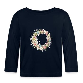 Ostereier,Blüten und Schleierkraut als Osterkranz - Baby Bio-Langarmshirt - Navy - Vorne