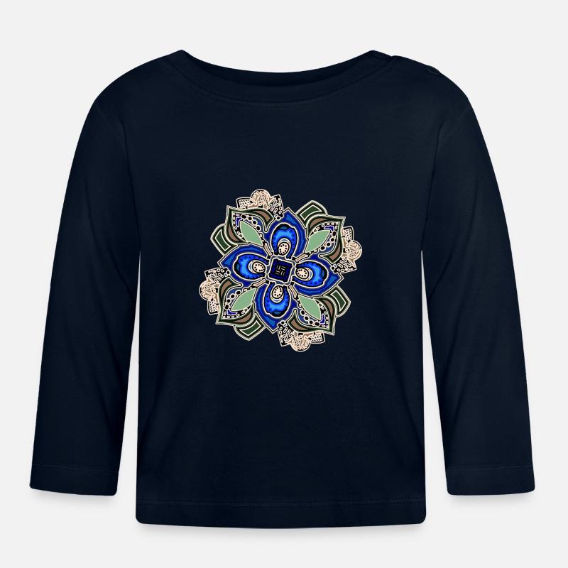 Fleur de mandala extravagante sarcelle - T-shirt manches longues bio Bébé - marine
