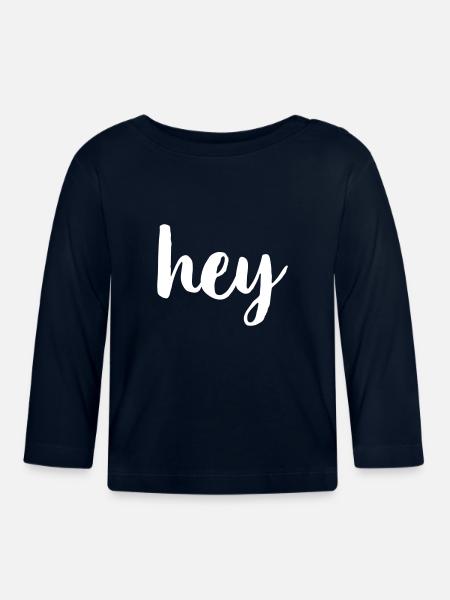 Hey Begrüßung Hallo - Baby Bio-Langarmshirt - Navy