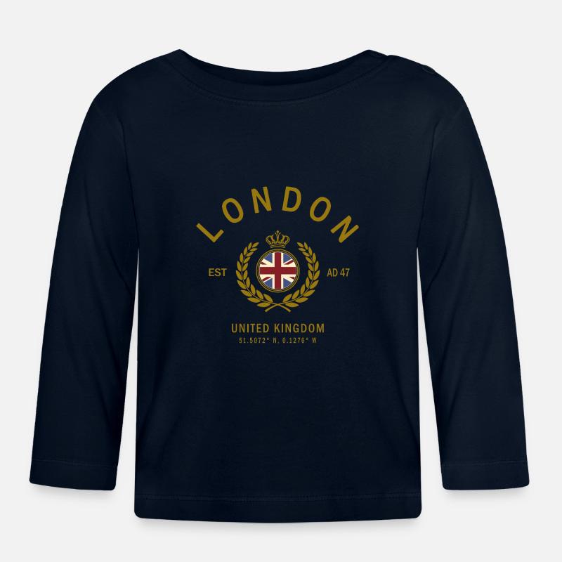 Écusson Londres Drapeau UK doré - T-shirt manches longues bio Bébé - marine