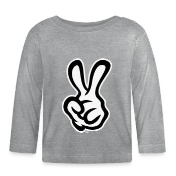 Victory Handzeichen (Linke Hand / NEG / 2C) - Baby Bio-Langarmshirt - Grau meliert - Vorne
