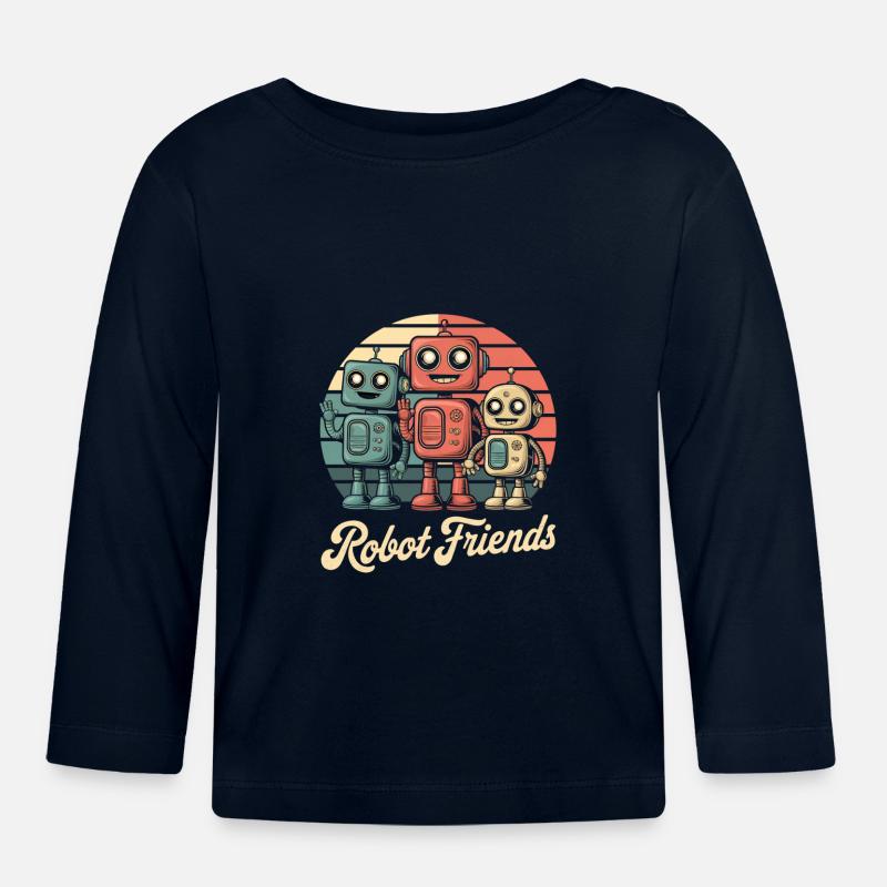 Robot rétro - Robot Friends - T-shirt manches longues bio Bébé - marine
