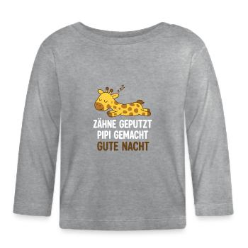 Sleeping Giraffe Good Night - Organic Baby Long Sleeve T-Shirt - heather grey - Front