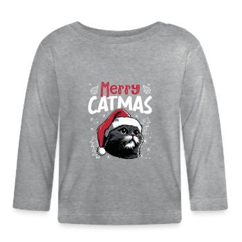 Merry Catmas Funny Cat Christmas Motif - Organic Baby Long Sleeve T-Shirt - heather grey - Front