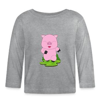 Cochon Jogger Jogging Sport - T-shirt manches longues bio Bébé - gris chiné - Devant