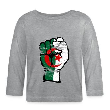 Algerien Flagge Faust Hand Symbol used - Baby Bio-Langarmshirt - Grau meliert - Vorne