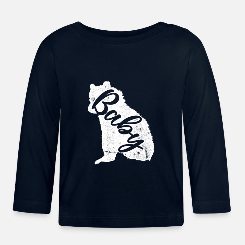 Baby Script Pooch on White Fur - Organic Baby Long Sleeve T-Shirt - navy