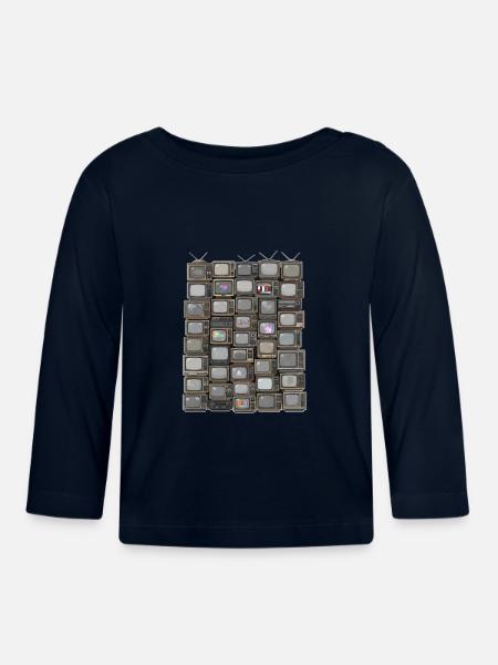 Retro Fernseh-Stack Collage - Baby Bio-Langarmshirt - Navy