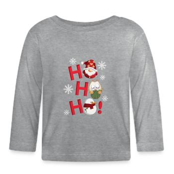 Santa Ho Ho Ho Ho Cat and Snowman - Organic Baby Long Sleeve T-Shirt - heather grey - Front
