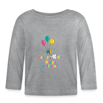 Happy Cat Happy Baloons - Organic Baby Long Sleeve T-Shirt - heather grey - Front