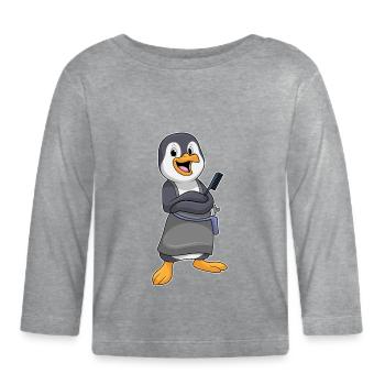 Peigne de coiffeur Pingouin - T-shirt manches longues bio Bébé - gris chiné - Devant