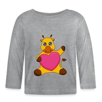 Cœur de girafe - T-shirt manches longues bio Bébé - gris chiné - Devant