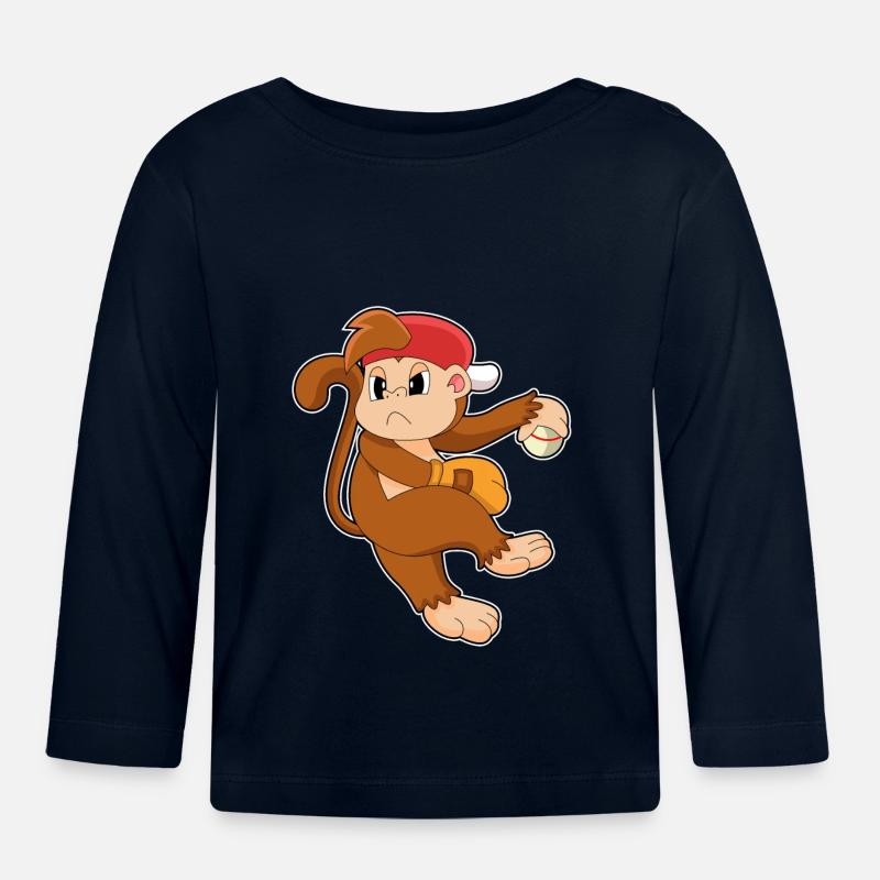 Affe Baseball Baseballhandschuh - Baby Bio-Langarmshirt - Navy