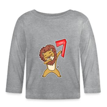 Motif Lion 7ème Anniversaire - 7 ans - T-shirt manches longues bio Bébé - gris chiné - Devant