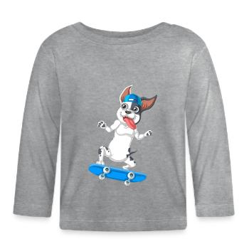 Energisches Skateboarden Französische Bulldogge Design - Baby Bio-Langarmshirt - Grau meliert - Vorne