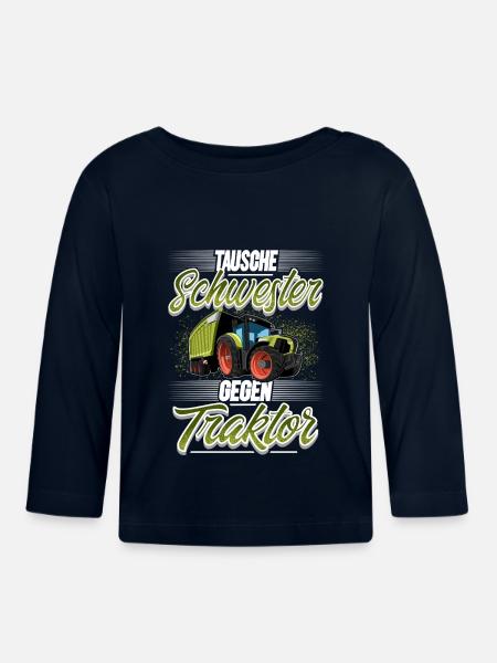 Tausche Schwester Gegen Traktor - Baby Bio-Langarmshirt - Navy