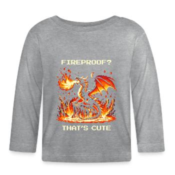 Feuerfest? Niedlich. | Fantasy Drache Pixel Art - Baby Bio-Langarmshirt - Grau meliert - Vorne