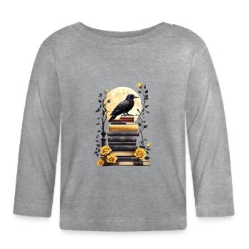 Stack of books with raven - Organic Baby Long Sleeve T-Shirt - heather grey - Front